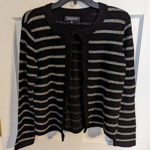 Jones New York Signature Petite Black & Silver Striped Sparkle Cardigan sz PM